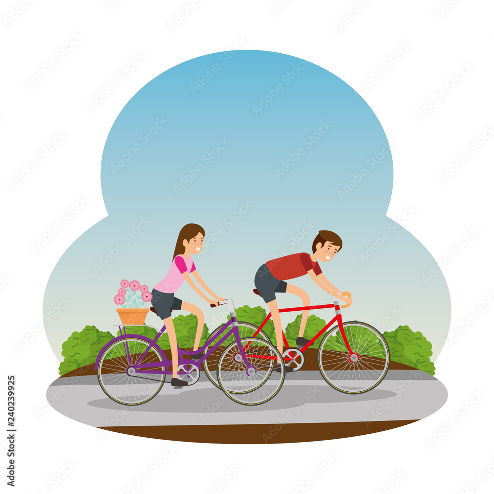 couple in bicycle traveling on the road