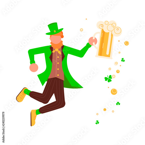Cute cartoon leprechaun with mug of beer