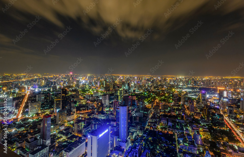 Naklejka premium The evening and night lights of Bangkok when viewed from a corner on December 6, 2018.