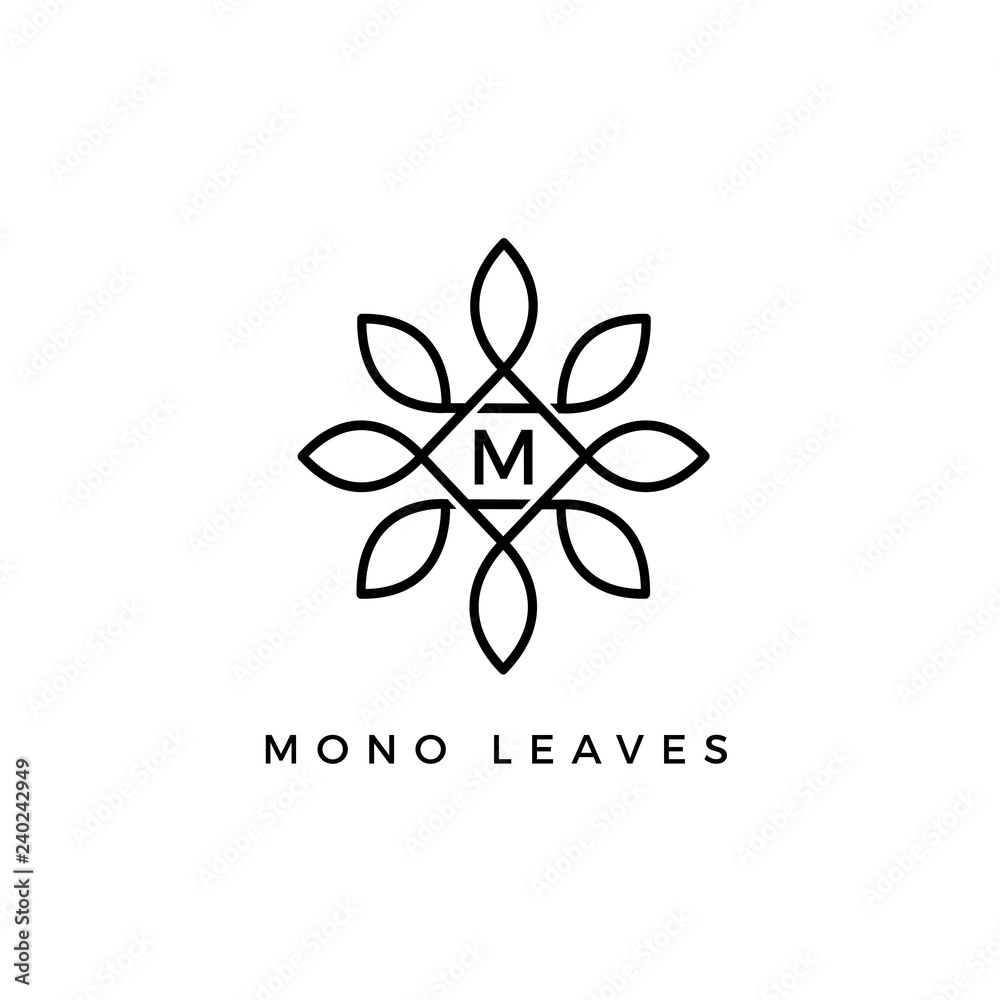 Monogram Floral Vector Leaves Initial Letter Type M Logo Design Template 