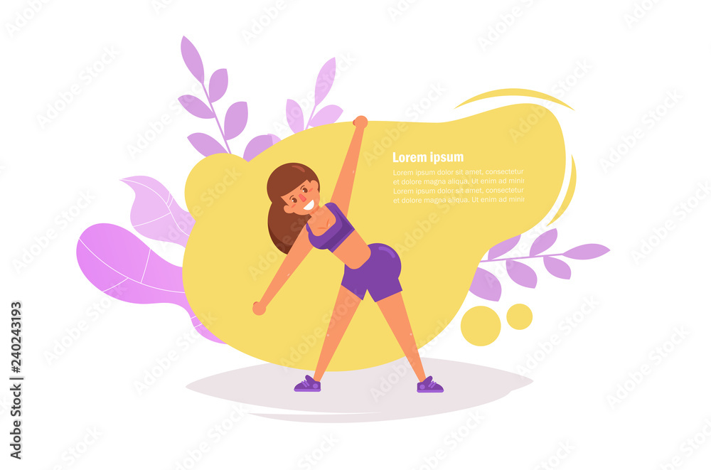 Woman fitness, yoga Vector. Cartoon. Isolated art on white background. Flat - Vector