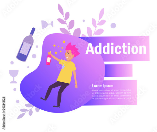 Alcohol dependence Vector. Cartoon. Isolated art on white background. Flat - Vector