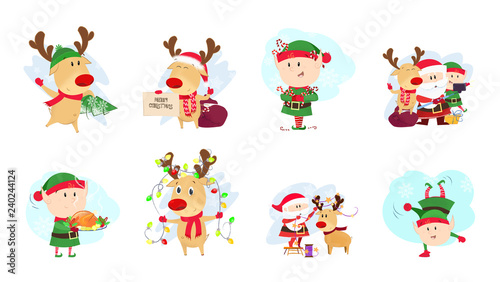 Deer and elves set illustration Deer and elves in different poses. Can be used for topics like Christmas, winter, festivals, Happy New Year