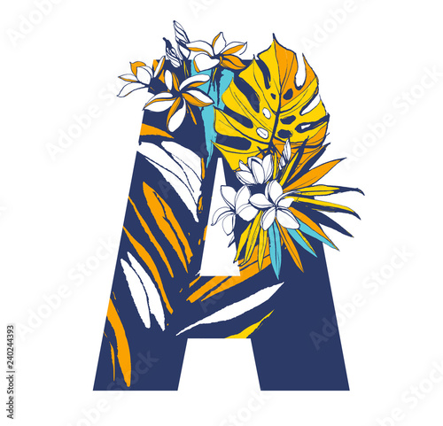 Decorative floral tropical tropic pattern lettering logo letter A