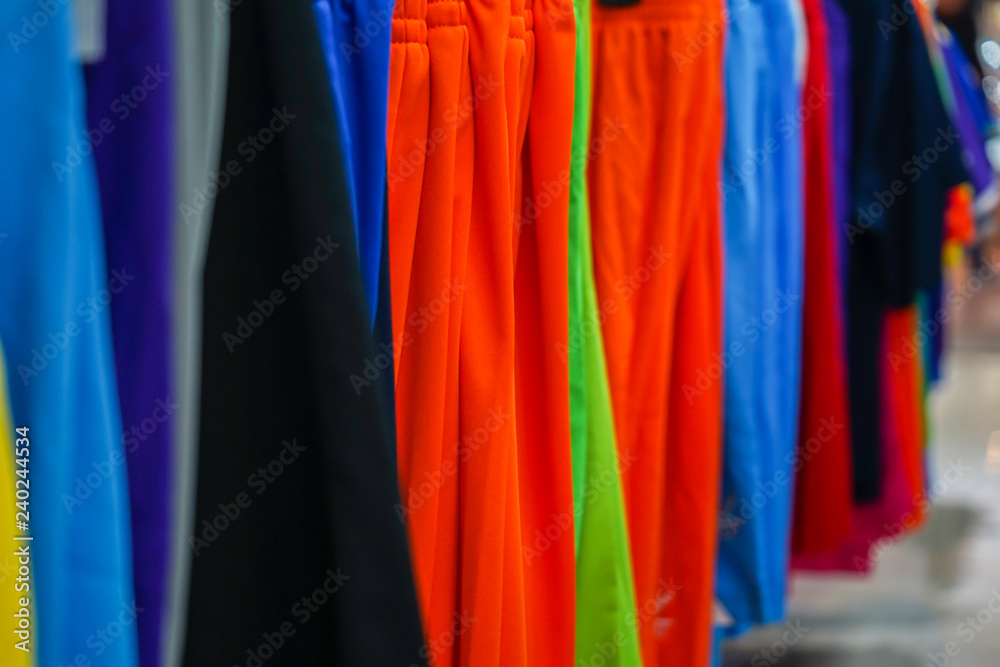 sportswear hang on th the Clothesline in the sport shop.