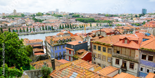 Porto, Portugal. Cityscape view over roofs. Gardening on the roof.