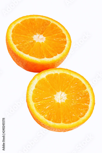 Orange with half isolated on white background