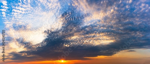 Panorama sky and clouds with sun background