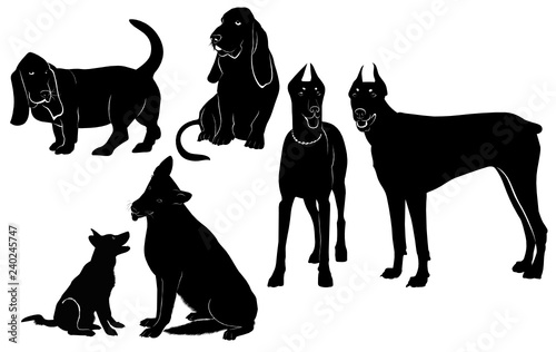 set of silhouettes of dogs