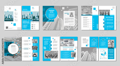 Brochure creative design. Multipurpose template, include cover, back and inside pages. Trendy minimalist flat geometric design. Vertical a4 format.