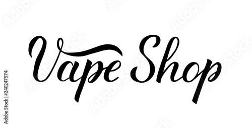 Hand written calligraphy lettering Vape Shop isolated on white background. Minimalist logo for vaping store or bar. Vector illustration.