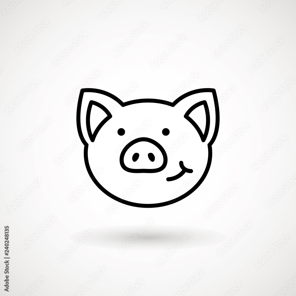 Pig line icon. logo Piglet face with smile in outline style. Icon of Cartoon pig head with smile. Chinese New Year 2019. Zodiac. Chinese traditional Design, decoration Vector illustration. Pig line icon. logo Piglet face with smile in outline style. Icon of Cartoon pig head with smile. Chinese New Year 2019. Zodiac. Chinese traditional Design, decoration Vector illustration.