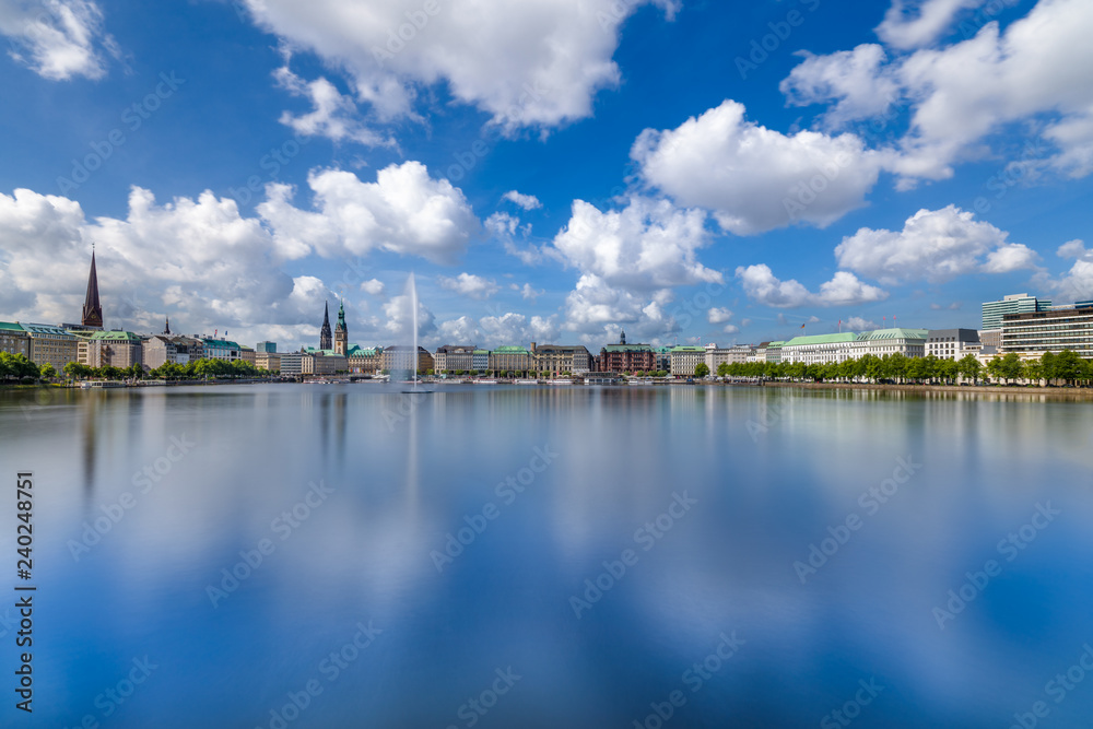 The Inner Alster lake (German: Binnenalster) in Hamburg, Germany, on a sunny summer day.