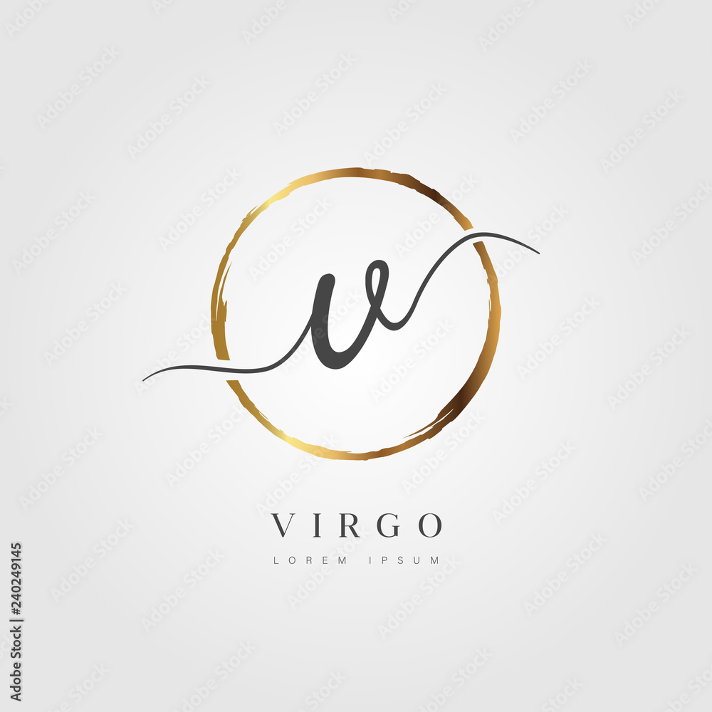 Elegant Initial Letter V Logo With Gold Circle Brushed Elegant Initial Letter V Logo With Gold Circle Brushed