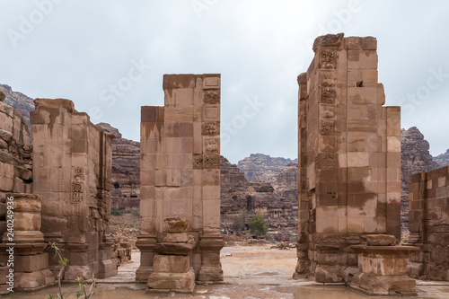 The entrance to Temple of Dushares - Temple of god Nabataean in Petra. Near Wadi Musa city in Jordan photo