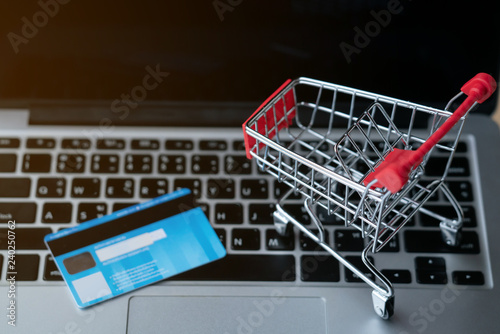 shopping cart and cradit card on laptop