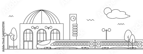 Suburban train station. Flat design style. Vector illustration