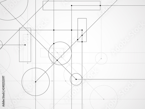 Abstract background of engineering drawing. Technological wallpaper made with circles and lines. Geometric design