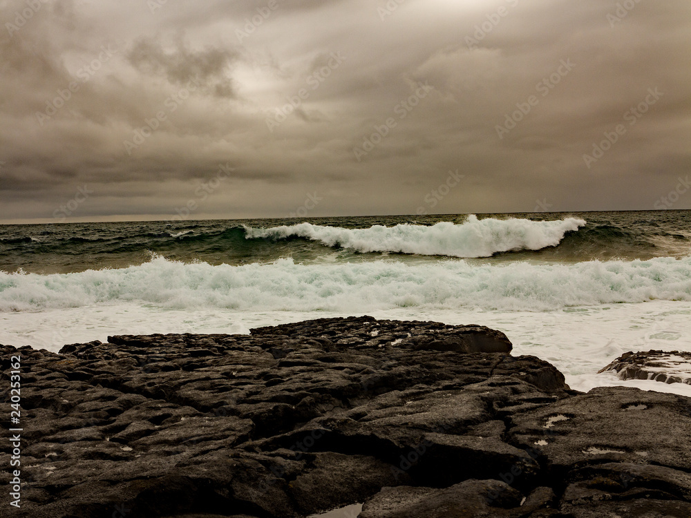 Waves in the Atlantic Ocean in a storm in the west coast of Ireland