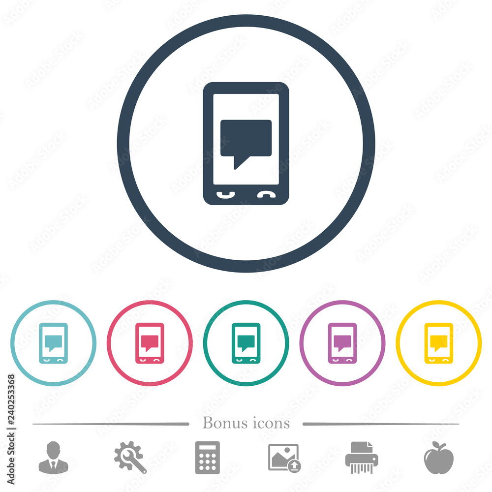 Mobile chat flat color icons in round outlines Mobile chat flat color icons in round outlines