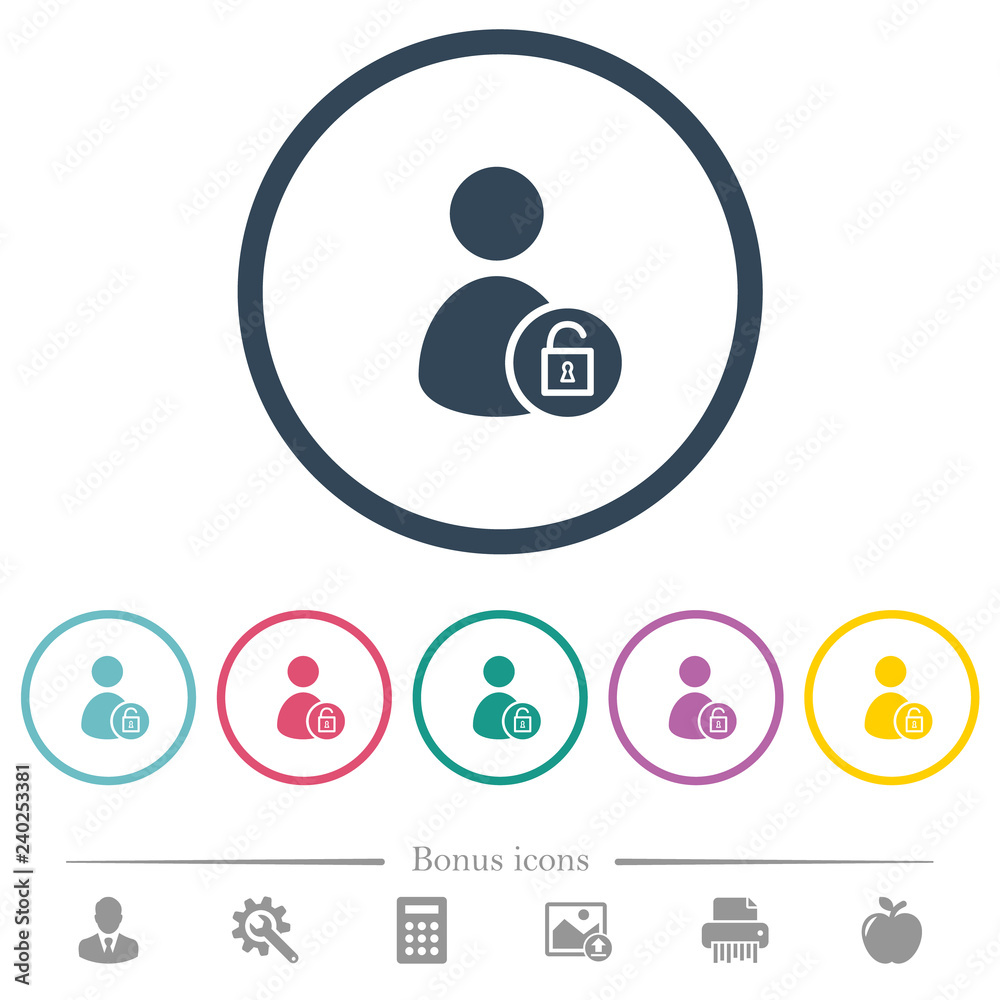 Unlock user account flat color icons in round outlines Unlock user account flat color icons in round outlines