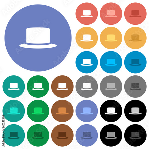 Silk hat round flat multi colored icons
