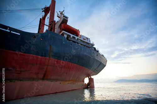 Ship is at the shore.