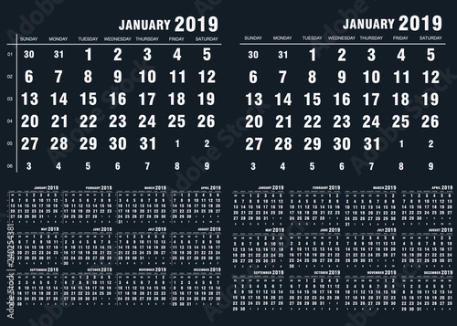 Two simple calendars for the 2019 year