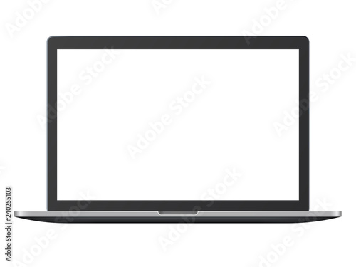 Close-up - an open laptop with white screen. Place for text or advertising. Vector illustration