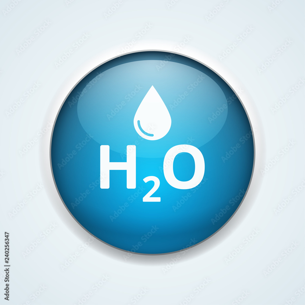 Water H2O drop button illustration Water H2O drop button illustration