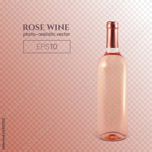 Photorealistic bottle of rose wine on a transparent background. Mock up transparent bottle of wine. This wine bottle can be placed on any background.