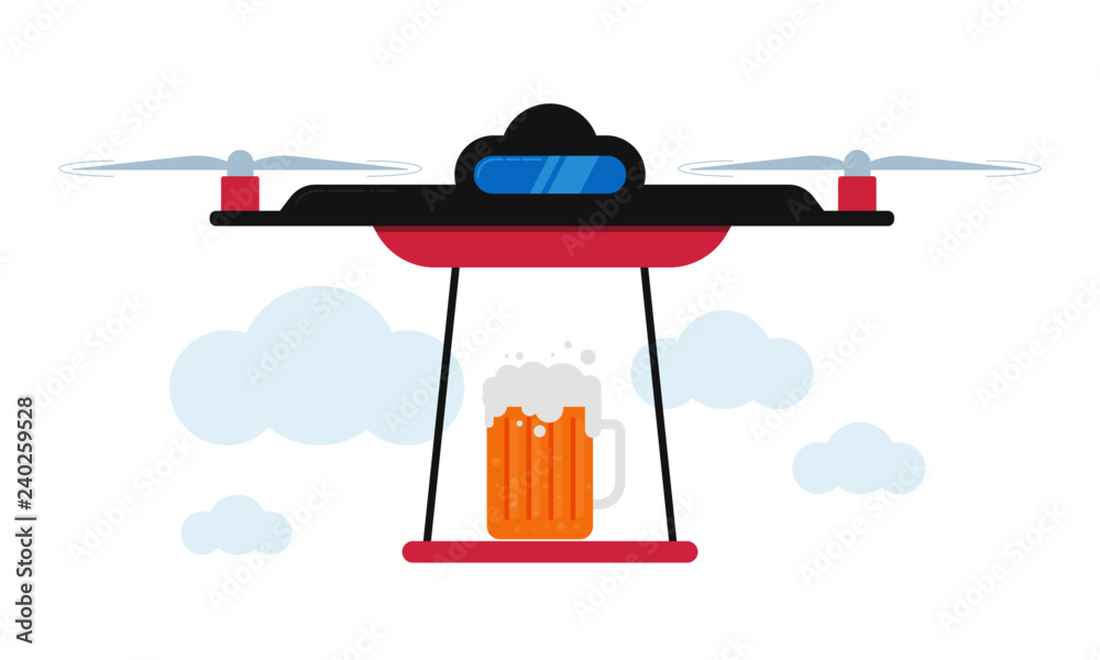 Calamidad Joven James Dyson Drone Beer Delivery Concept Vector Illustration. Quadrocopter transporting  alcohol. Flat style design. vector de Stock | Adobe Stock