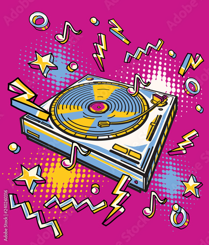 Funky colorful drawn turntable