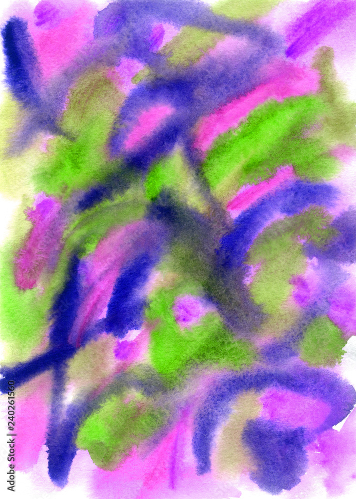 Abstract watercolor background in blue, violet and green tones. Painting, impressionism, spots, stains. Abstract watercolor background in blue, violet and green tones. Painting, impressionism, spots, stains.