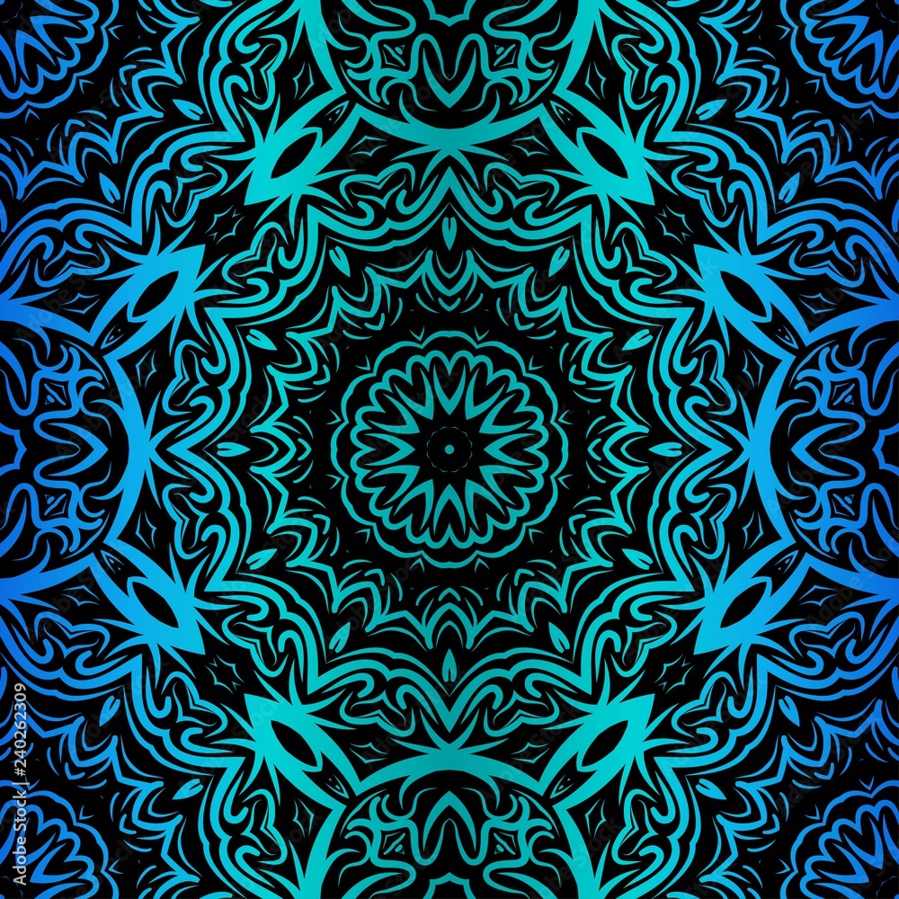 Floral Seamless Pattern With Hand-Drawing Ornament. Illustration. Design For Prints, Textile, Decor, Fabric. Vector Pattern. Neon Color Floral Seamless Pattern With Hand-Drawing Ornament. Illustration. Design For Prints, Textile, Decor, Fabric. Vector Pattern. Neon Color