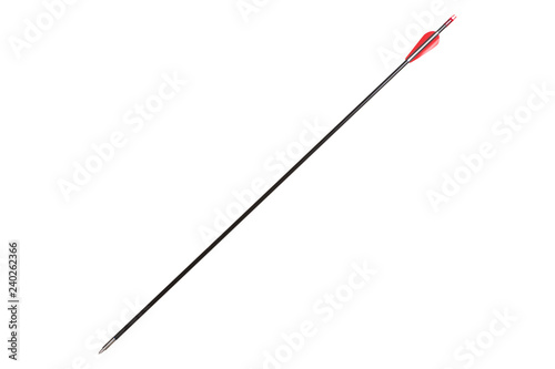 modern arrow for archery with red plumage, on a white background