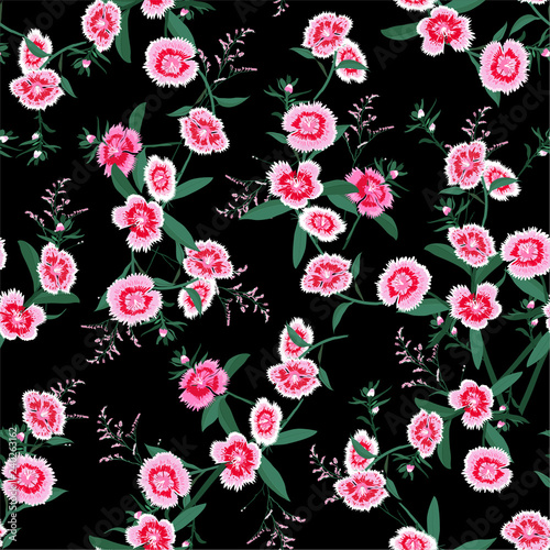 Seamless pattern vector blooming dianthus flower in the garden for forshion fabric and all prints