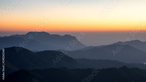 Landscape nature beautiful sunrise on top of thailand mountain