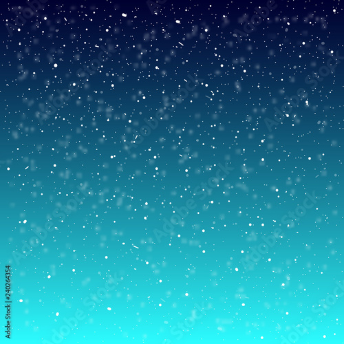 Falling snow background. Vector illustration with snowflakes. Winter snowing sky. Eps 10.