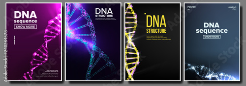 Dna Poster Set Vector. Medical Banner. Human Genome. Abstract Helix. Strand, Sequence. Illustration