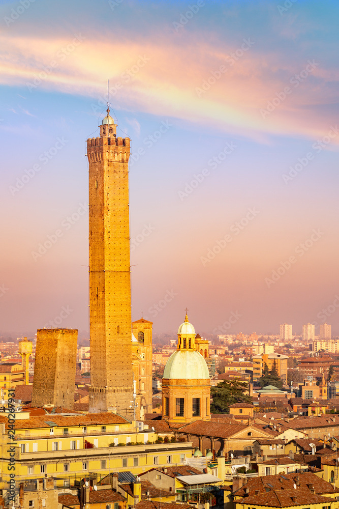 Naklejka premium Bologna, Emilia Romagna, Italy. Cityscape with towers and domes