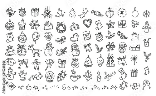 Winter holidays doodle elements vector set