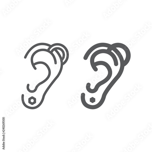 Ear piercing line and glyph icon, jewelry and accessory, pierced ear sign, vector graphics, a linear pattern on a white background.