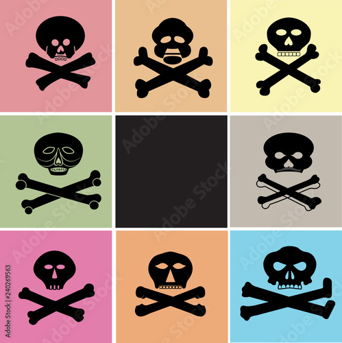 Several types of skull and crossbones