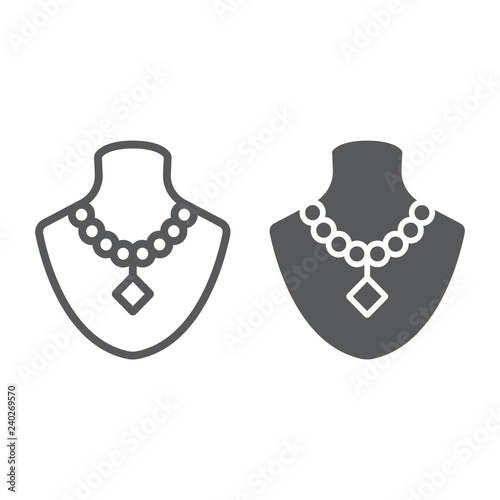 Dummy with necklace line and glyph icon, jewellery and accessory, mannequin with jewelry sign, vector graphics, a linear pattern on a white background.