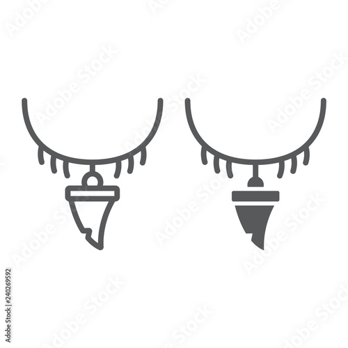 Tooth necklace line and glyph icon, jewellery and accessory, pendant with shark tooth sign, vector graphics, a linear pattern on a white background.