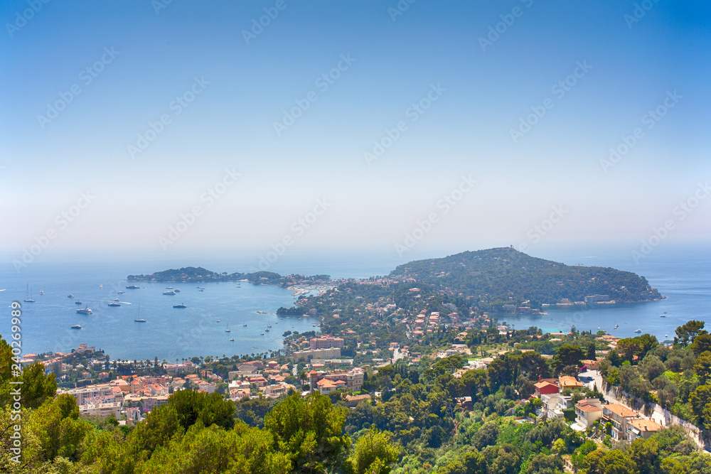 View on the beautiful sunny bay of Villefranche sur Mer located in the south of France.