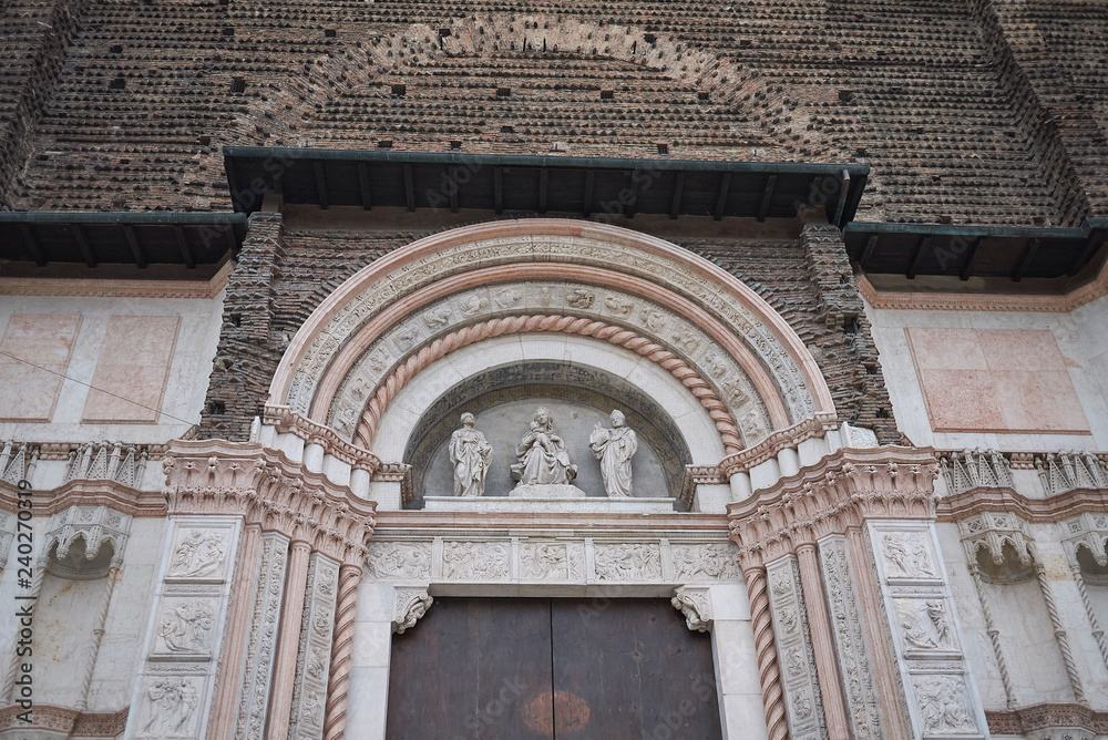 Bologna, Italy - December 18, 2018 : View of Porta Magna at San Petronio basilica
