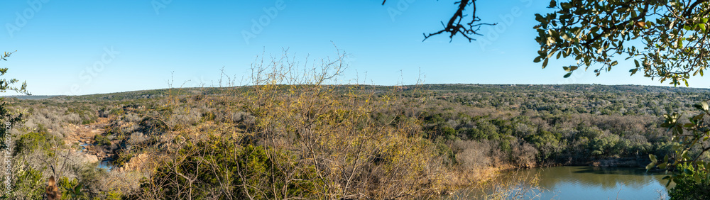 Large Panorama of INks Lake from Hill with Clear Skies