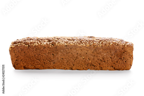 Long rye bread side view isolated on white with clipping path